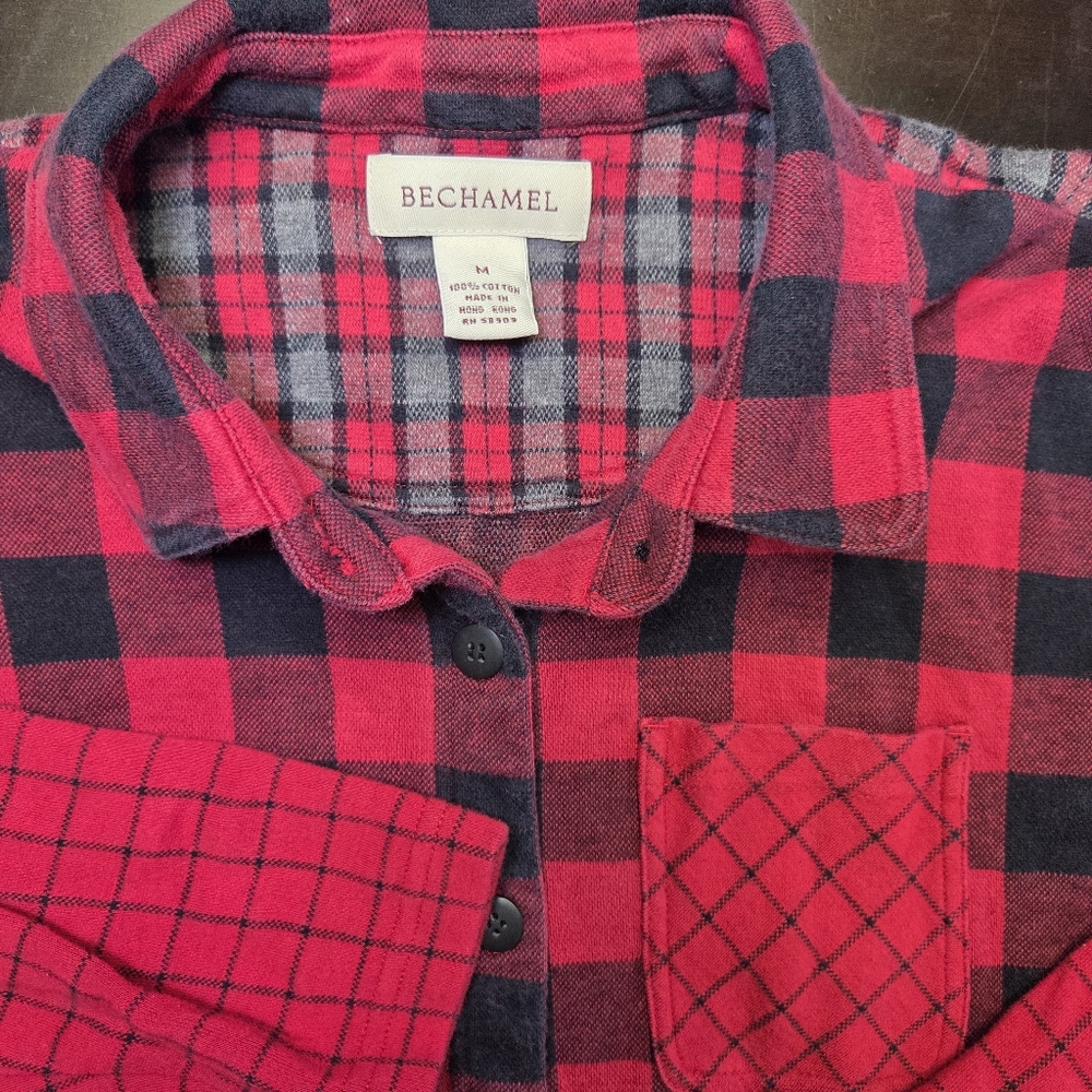 Bechamel Flannel Shirt Women Medium Red Black Mixed Plaid Buffalo Check